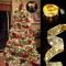 Christmas Ribbon LED String Lights Christmas Decorations Christmas Tree Decorations Pendant Gifts Gold Stamping Double Layer Ribbon 5M