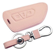 Läder Bilnyckel för VW Volkswagen Golf 8 Mk8 2020 Skoda 3 Knappar Smart Nyckellös Fjärrkontroll Fob Fodral Nyckelring