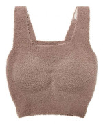 Vinter Dam Kort Fluffig Loungewear Crop Tank Top Plysch termoväst med bh-inlägg Coffee M