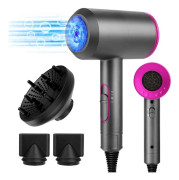 2000W Jonisk Hårtork - Uplayteck - Professionell Hårtork med 2 Koncentratorer & 1 Diffuser, 3 Hastigheter, 2 violent, metallic gray