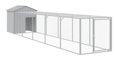 vidaXL Hönshus med gård ljusgrå 117x609x123 cm galvaniserat stål