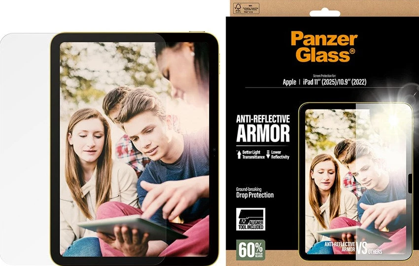 PanzerGlass iPad 11" (2025) / 10.9" (2024 / 2022) Ultra-Wide Fit Anti-Reflective Armor Skärmskyddsglas m. Installationsram - Genomskinlig