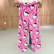Tecknade julpyjamasbyxor för kvinnor, avslappnade sammetsbyxor för hemmabruk med kattmönster rosa byxor M Pink pants_qcx