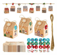 Adventskalender för påfyllning med nummerklistermärken – 24 st julklappslådor för upphängning eller stående, DIY juldekoration