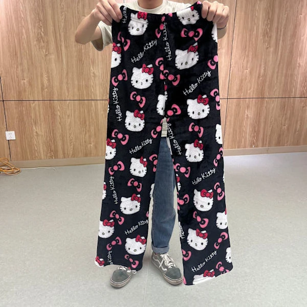 Tecknade julpyjamasbyxor för kvinnor, avslappnade sammetsbyxor för hemmabruk med kattmönster svartrosa byxor M Black pink pants_qcx