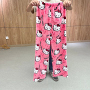 Tecknade julpyjamasbyxor för kvinnor, avslappnade sammetsbyxor för hemmabruk med kattmotiv, rosaröd KT Cat XXL Rose Red KT Cat_qcx