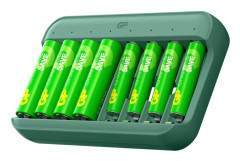 Laddare för 8 batterier med 4-pack AA 1300mAh och 4-pack AAA 650mAh NiMH-batterier | GP | Lätt USB-driven AA och AAA batteriladdare - Smarta säkerhets