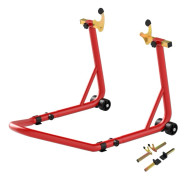Motorcykelstativ set fram/bak, upp till 544 kg, bakhjulslyft, stål, röd