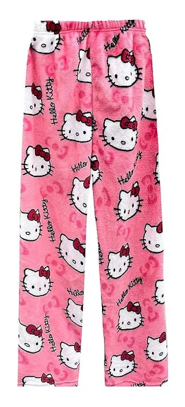 Kawaii Pyjamas för Kvinnor Flickor Tecknad Hellokitty Överallt Tryck Flanell Jul Anime Mjuka Sovpyjamas Byxor - Perfekt Rosa