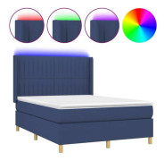 Maison Exclusive - Sängbotten med ribbor, madrass och blå LED 140x200 cm Tyg
