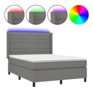 Maison Exclusive - Sängbotten med lameller och mörkgrå LED-madrass 140x190 cm Tyg