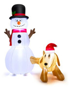 Gonflbar Snögubbe och Hund 180cm COSTWAY LED-lampor Inbyggd Blåsare, Inflatable Juldekoration Inomhus Utomhus Vit och Gul