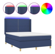 Maison Exclusive - Sängram med lameller, madrass och blå LED 140x190 cm tyg