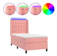 Maison Exclusive - Sängbotten med ribbor, madrass och LED Rosa 90x200 cm Sammet
