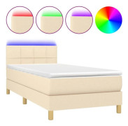Maison Exclusive - Sängbotten med lameller och madrass LED Creme 90x200 cm Tyg