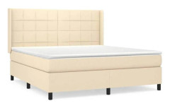 Maison Exclusive - Sänggavel med lameller och madrass Creme 160x200 cm Tyg