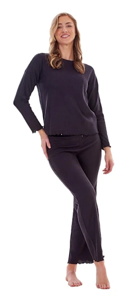 Keanu Pyjamas för damer/kvinnor i våfflat tyg, långa, 16 UK - 18 UK Svart Black 16 UK - 18 UK
