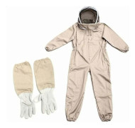Biodlingskläder med handskar, biodlardräkt i naturlig bomull med fäktningsslöja unisex (XL)