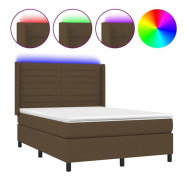 Maison Exclusive - Sängbotten med lameller, madrass och LED Mörkbrun 140x190 cm