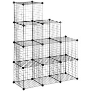 Morres hyllsystem Gör-det-själv-hyllor av ståltråd, 9 fack skoställ, svart, för vardagsrummet, 35x35x35cm per kub|