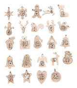 2 set/48 adventskalenderetiketter i trä med hängen, hängande dekorationer.