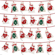Juladventskalendrar, 24-dagars hängande adventskalendrar, kransgodispåsar, DIY-adventskalenderpåsar i filt för festliga juldekorationer