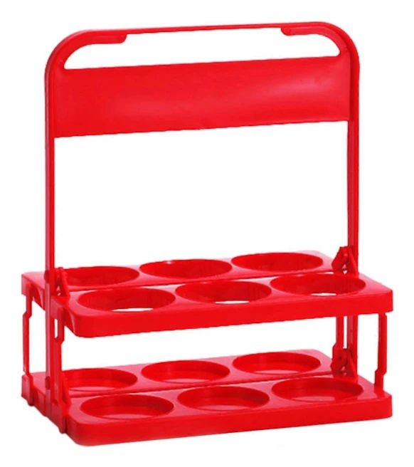 Vikbar Ölback, Återanvändbar 6-pack Ölflaskhållare, Dryckeshållare i Plast, Ölbackskorg för Bar (Röd)