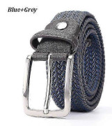 Elastiskt golfbälte i läder för män, flätat elastiskt bälte för män ZZ16 GreyBlue 125cm