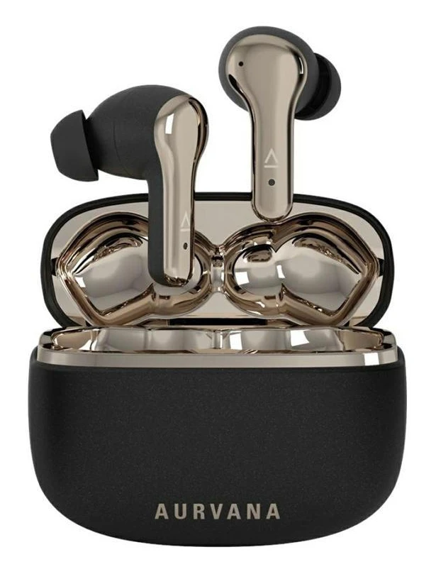Creative Aurvana Ace SXFI - True wireless-hörlurar med mikrofon - inuti örat - Bluetooth - aktiv brusradering - svart och guld