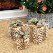 Christmas Workshop Set of 3 Light-Up Christmas Gift Boxes / Indoor Christmas Decorations / 45 Warm White LED Lights