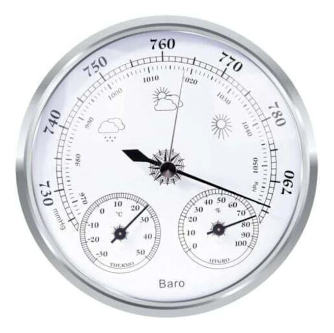 Analog Väderstation Inomhus Utomhus med Barometer Termometer Hygrometer Silver 128mm