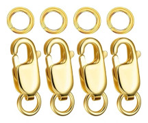 4 st hummerlås för armband, smyckestillverkning, 18k guld, koppar, hoppringar