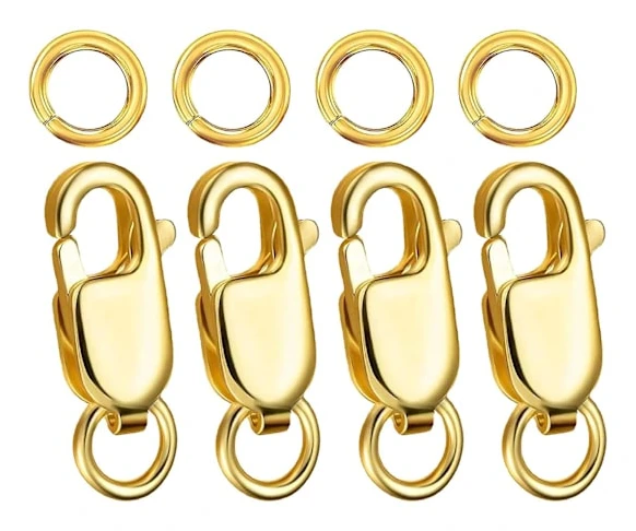 4 st hummerlås för armband, smyckestillverkning, 18k guld, koppar, hoppringar