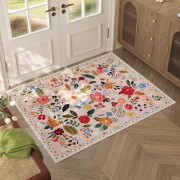 Dörrmatta Inomhus Ingång 2x3 Matta Maskintvättbar Boho Blommig Liten Area Matta Halksäker Låg Högen Kast Matta för Entré, Kök, (Beige)