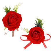 Handledskorsager för bröllop, Blommor Handledsblomma Set Konstgjord Bröllopsros Brud Handledskorsager Blommor Blomma för Bal (Röd)