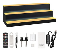 LED-belyst alkoholflaskeutdisplay-Duoku-3 nivåer 30 tommer-Whisky-stativ i 3 trinn-Multifarget belysning