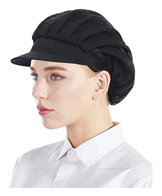 Set med 3 svarta kockhattar med nät, unisex kökshattar för [pl]