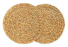 2 x 30 cm runda bordsunderlägg i vattenhyacint, vävda kvalitetsprodukter i korg [CO]