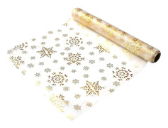 5 meter x 0,36 Bordslöpare Julbordslöpare i guld Silver snöflingor och stjärnor (silverstjärna) Gold Snowflakes[CO]