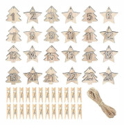 Adventskalender Siffror Trä, Jul Adventskalender Siffra Jul Nedräkningskalender Med 24 Klämmor, Julgransprydnader I Trä Fo