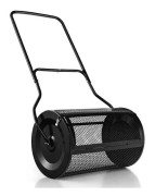 COSTWAY Kompostspridningsrulle 76L 60,5 cm-U-formad handtag-sidospärrar-trådnätrulle-frö, sand-svart