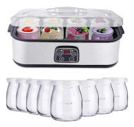 Fuleadture Elektrisk Yoghurtmaskin, LCD Display, Timer & Temperaturinställning, 8 Glas à 1400 ml, 25 W