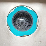 Set med 3 blå diskbänksfilter för köksavlopp i diskho. Silikonpropp för diskbänk. Avfallskvarn avloppsplugg. Diameter 4,5 tum