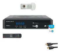 SERVIMAT Pack HD satellit-TV-mottagare + Fransat PC6-kort + HDMI-kabel + LNB Single