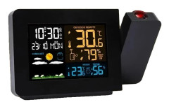 Projektionsklocka, Digital Display, Dubbel Alarmfunktion, Trådlös Sensor Kompatibel, Temperaturmätning upp till 49°C, Fuktighetssensor