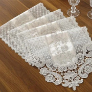 Bordslöpare i spets, utsökt spetstyg med handgjord vintagebroderad duk, 30x70cm, Champagnegrå