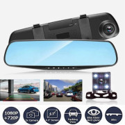 4,3" HD 1080P Dubbellinsvy Bakåtspegel Bil DVR Dash Cam Kamerainspelare