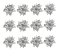 24 st Julblommor, Konstgjorda Julblommor, Glitter Julgran, Konstgjorda Blommor Jul, Glitter Jul