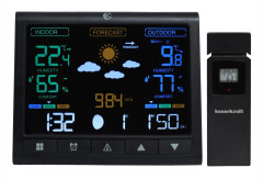 Bakgrundsbelyst trådlös väderstation med utomhussensor, LCD-display, termometer, barometer, klocka