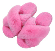 Flickors fluffiga tofflor Vinter Varma Mjuka Barn Plysch Tofflor Halkfria Korsband Slip On Öppen Tå Mysiga Inomhusskor Rosröd-lingling} 32 7.6-7.8 inch